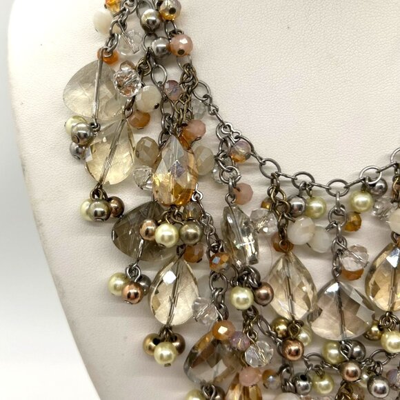 Ann Taylor Loft Bibbed Necklace Statement Glass, Faux Pearl & Beads Silver-tone - Picture 3 of 10